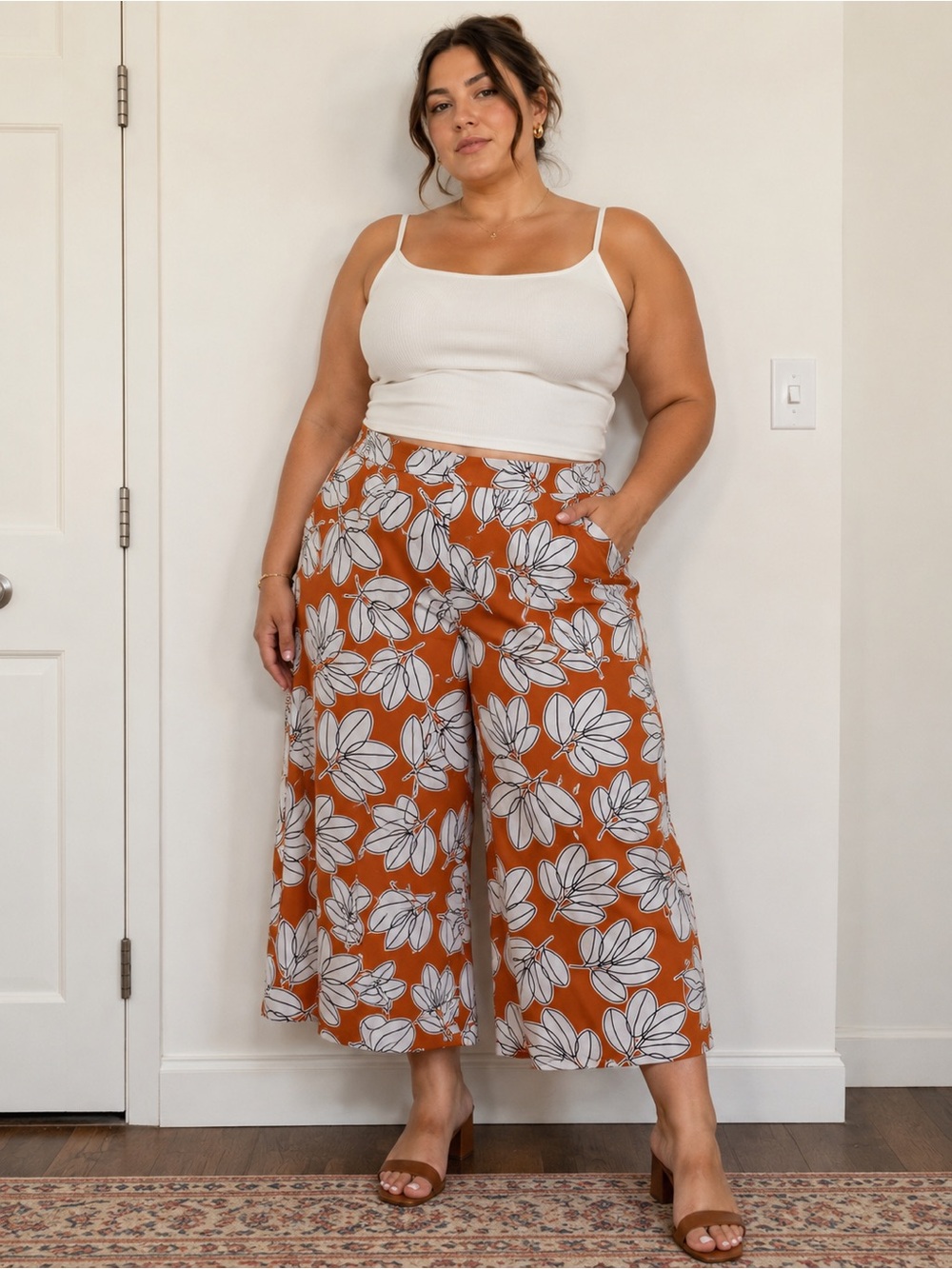 Ann Taylor Factory white and orange floral print wide leg pants in a size 16